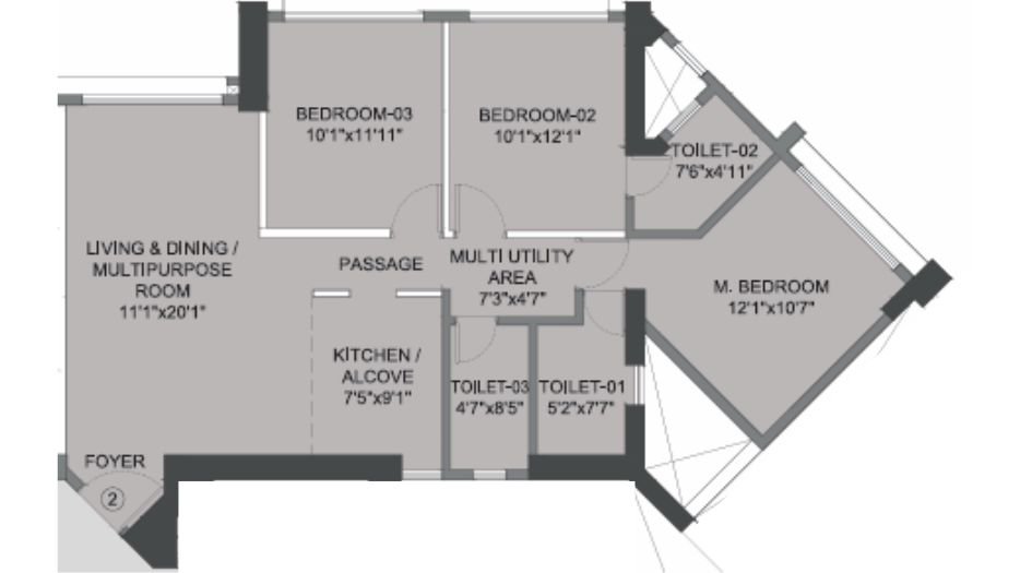 Rivali-Park-Floor-Plan-3 BHK- 1114 Sqft -Stargaze-Tower